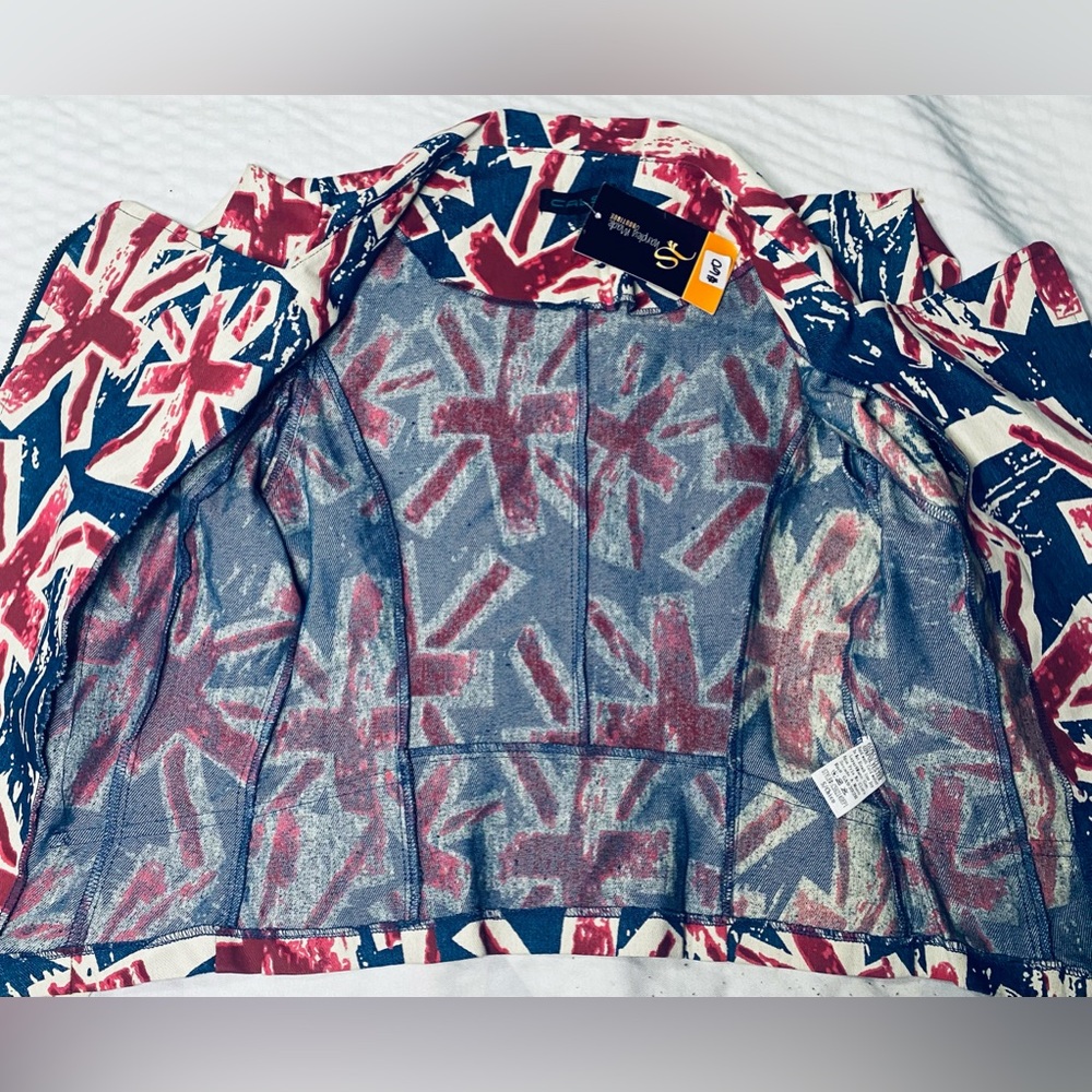 Union Jack Patterned Blazer / Jean Jacket (Asymme… - image 3
